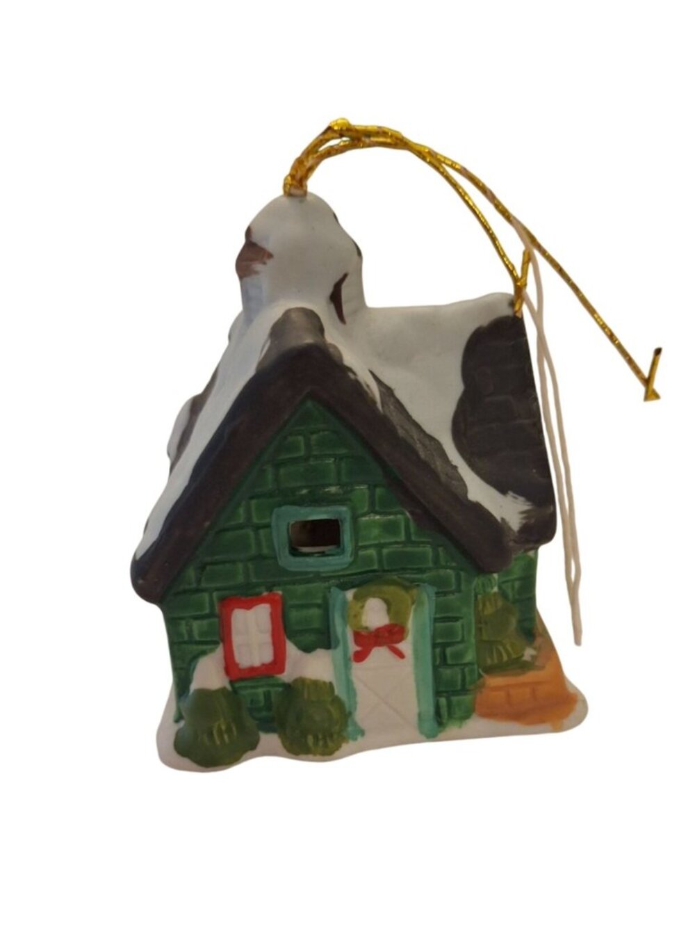 Vintage Ceramic Christmas Cottage House Ornament Snow Covered Holiday Decor